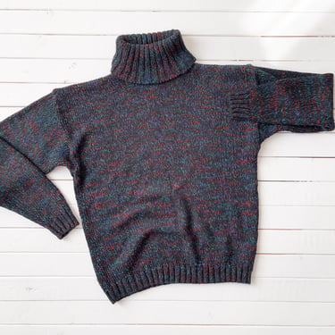 black knit sweater | 80s 90s vintage TOI rainbow marled knit dark academia lightweight fitted sweater 