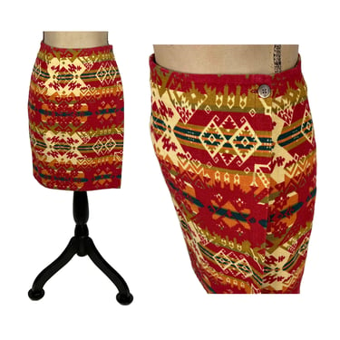 80s Southwestern Wrap Skirt Medium Native Tribal Print Pencil Midi Skirt Cotton Twill Western Boho Clothes Women Vintage CAMBRIDGE DRY GOODS 