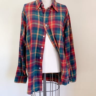 Vintage 1980s L.L.Bean Plaid Cotton Flannel Shirt / men's L 