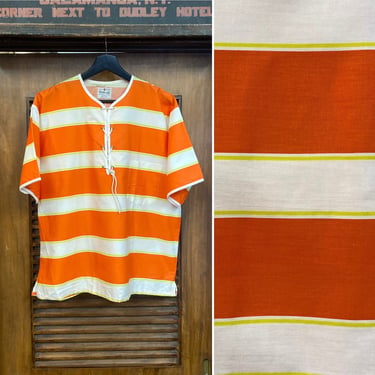Vintage 1960’s -Deadstock- Nautical Stripe Mod Tiki Surf Cotton Henley Shirt, 60’s Lace Up, Vintage Clothing 