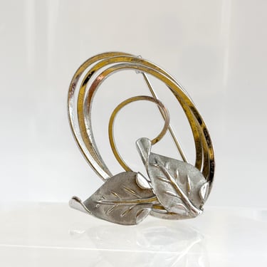 Rare Curtis Curtman DCE Signed Leaf Accented Ornate & Swirly Vintage Sterling Silver Brooch Pin 