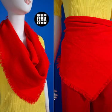 Bright Vintage 60s 70s Red Woven Soft Square Scarf with Fringe 