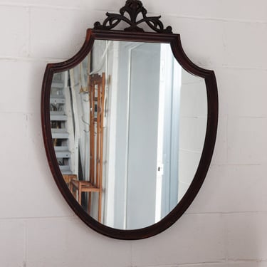 midcentury English Regency style mahogany shield mirror