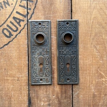 Pair of Pressed Victorian Door Plates Ornate Salvaged Hardware 