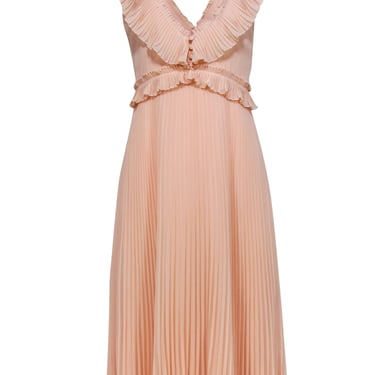 Sezane - Blush Pink Ruffle Necklines Pleated Midi Dress Sz 4
