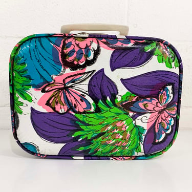 Vintage Small Flower Power Suitcase Rainbow Floral Case Make Up Bag Makeup Overnight Bag Luggage Travel 1950s 1960s Mod Kitsch Kawaii 
