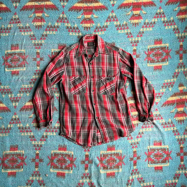 Vintage 80s Montgomery Ward Quilted Plaid Flannel Shirt 