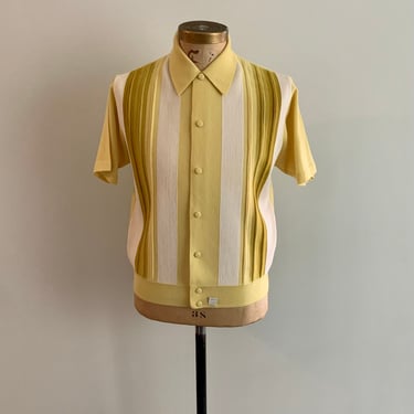 Damon made in Italy all wool knit yellow/white shirt jac-dead stock-size M 