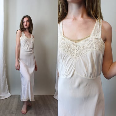 1930s IVORY rayon lace nightgown dress small medium | new spring 