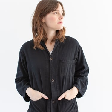 Vintage Black Cozy Flannel Chore Shirt Jacket | Unisex Lightweight Three Pocket Cotton Blazer | XS S | 