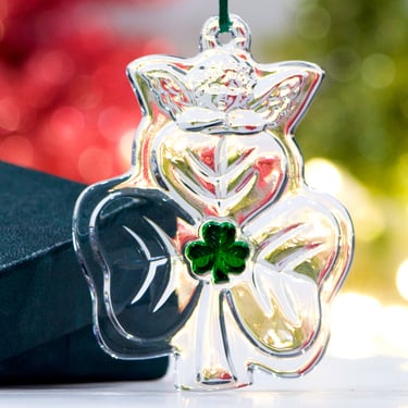 VINTAGE: Galway Irish Shamrock Crystal Ornament in Box - Holiday, Christmas, St. Patrick's Day, Irish Heritage - SKU 