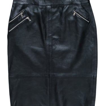 Polo Ralph Lauren - Black Leather  Pencil Skirt w/ Zippers Sz 10