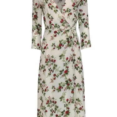 Reformation - Ivory, Red &amp; Green Rose Print &quot;Alessandra&quot; Wrap Maxi Dress Sz XS