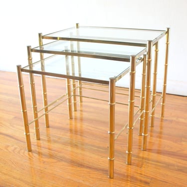 Mid Century Modern Brass and Glass Nesting Tables