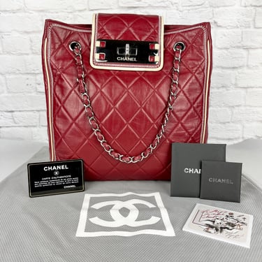 Chanel Vintage 08 Reissue North/South Tote, Red/Cream