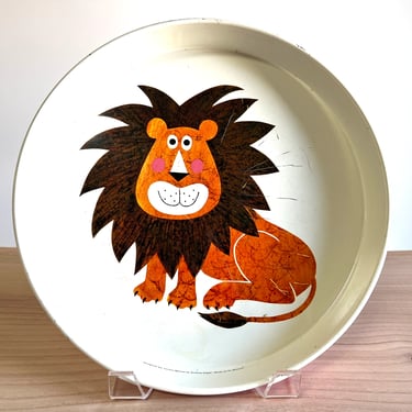 Vintage Round Metal Lion Serving Tray, Designed for Crown Merton by Robert Peppe 