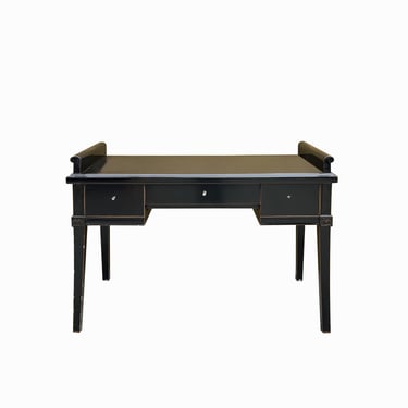 Chinese Black Lacquer 2 Drawers Foyer Scroll Edge Side Table Desk cs7778E 