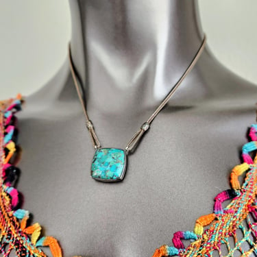 Retired Silpada Necklace~Turquoise Sterling & Glass 2-Sided Pendant~Gifts for Her 