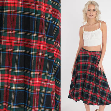 70s Plaid Skirt Saks Fifth Avenue Midi Schoolgirl Skirt Retro Preppy Secretary Pleated Checkered High Waisted Tartan Vintage 1970s Small S 