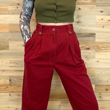 90's Vintage Burgundy Red High Rise Cotton Trouser Pants / Size 27 