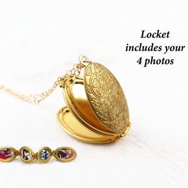 Family Tree Locket Necklace, Gold Necklace, Photo Pendant, Four Photo Locket, Personalized Photo Gift, Bride Bouquet 