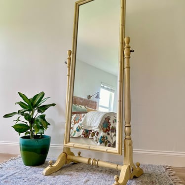 Vintage Henry Link Bali Hai Standing Floor Mirror - Yellow Faux Bamboo 