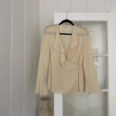 Vintage cream silk bell sleeve wrap and ruffled blouse // M (345) 