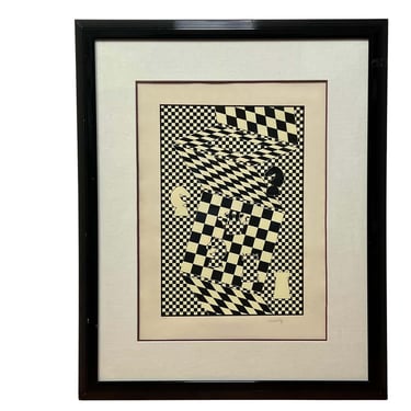 Black and White Lithograph &quot;L'echiquier&quot; (the Chessboard) by Victor Vasarely