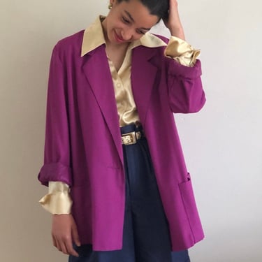 90s blazer / vintage violet magenta lightweight rayon single button oversized blazer | Large 