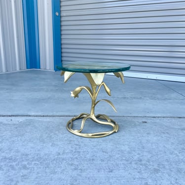 1960s Mid Century Brass Lily Side Table by Arthur Court 