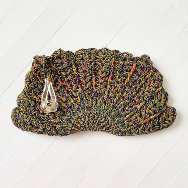 1940s Corde Macrame Clutch Bag with Lucite Pull 