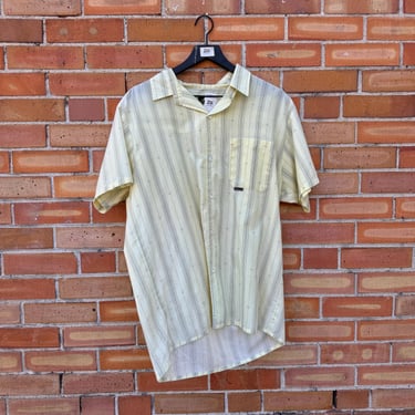 vintage 90s/y2k yellow freshjive striped button down shirt / l large 