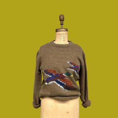 Vintage Sweater Retro 1990s Ty Long + Size Medium + Mallard Ducks + Brown + Pullover + Novelty Sweater + Unisex Apparel 