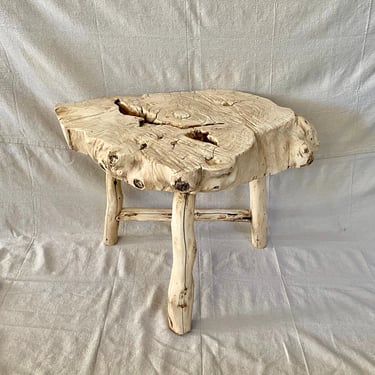 Rustic Tree Trunk Side Table Bleached Wood 