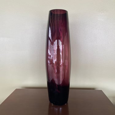 1960’s Mid-Century Modern large tall purple hand-blown Glass Vase 19.25” 