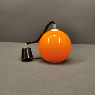 Space Age Pendant Opaline Ball Glass Light, Mid Century Ball Glass Lamp, Modern Orange Glass Light Made In 1970's 