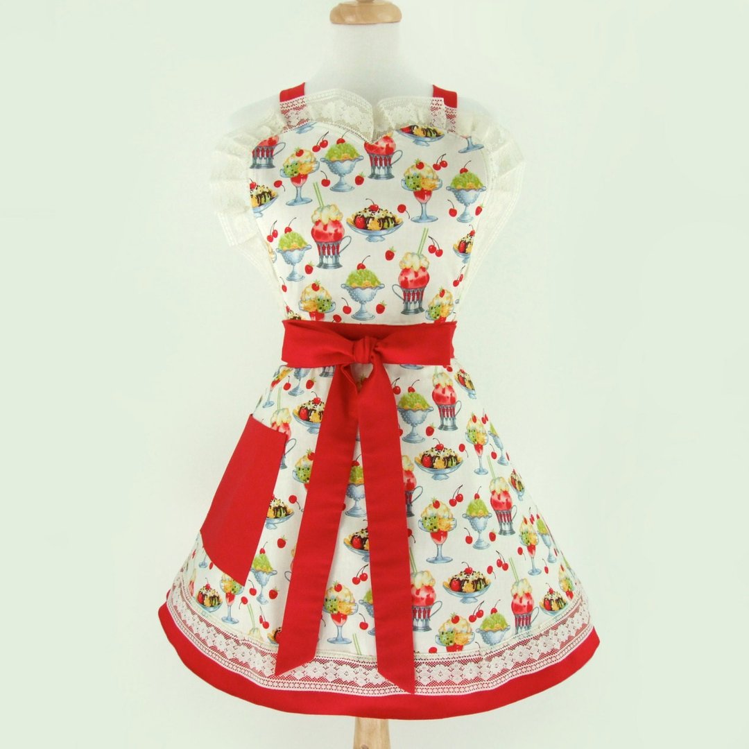 Vintage Ice Cream Parlor Apron / Retro 2 Tier Apron | Vintage Galeria ...