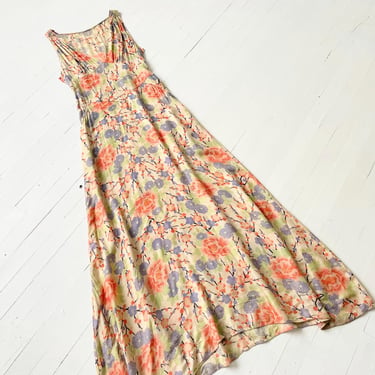 1930s Pongee Silk Floral Print Dress As Is 