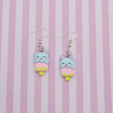 Kawaii Kitty Earrings Cute Cat Ice Cream Jewelry 