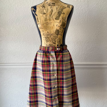 UPSIDE DOWN 1970s Reversible Plaid Button Front Skirt. Small. By Copperhive Vintage. 