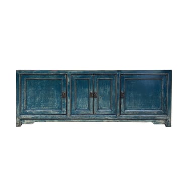 Distressed Teal Sailor Blue Low TV Stand Table Cabinet Credenza cs7476E 