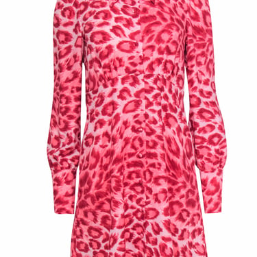 Kate Spade - Pink &amp; Red Cheetah Print Fit &amp; Flare Dress w/ Buttons Sz 8