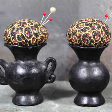 Vintage Miniature Upcycled Vase Pin Cushion | Black Clay Vases Turned Pin Cushion | Handmade  | FREE SHIPPING 