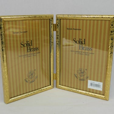 Vintage Hinged Double Picture Frame - Tabletop or Wall - Solid Brass Metal w/ Glass - Loui Michel Cie - Holds Two 5