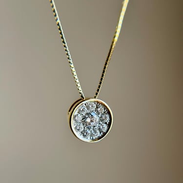 Vintage 10K Yellow Gold Bezel Pave Diamond Pendant Necklace ~.25 tcw 18” 1.6g 