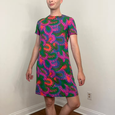 60s / 70s funky abstract ameba print shift dress 