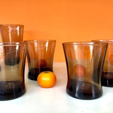 MCM Amber Smoke Hourglass Water/Rocks Glasses - Set of 7 - Hobo Chic! 