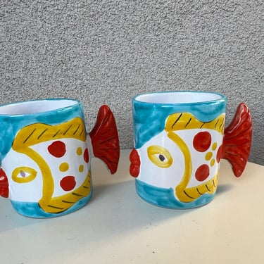Vintage contemporary Kissing Fish pottery mugs set 2 by Macy’s NWT Made in Italy 