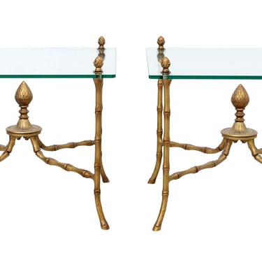 Pair of Hollywood Regency Faux Bamboo Maison Bagues Style Cocktail End Tables