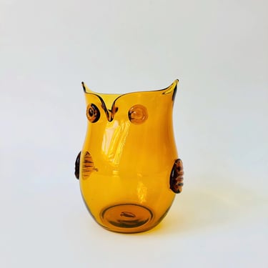 Mid Century Blenko Amber Glass Owl Vase 